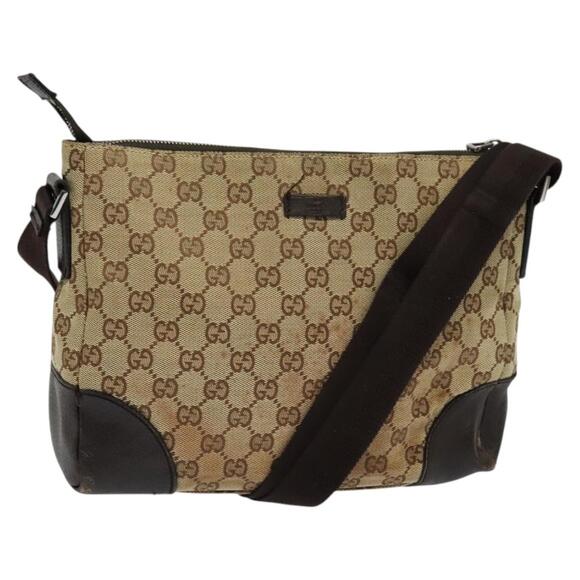 GUCCI GG Canvas Shoulder Bag Beige Silver - Picture 1 of 16